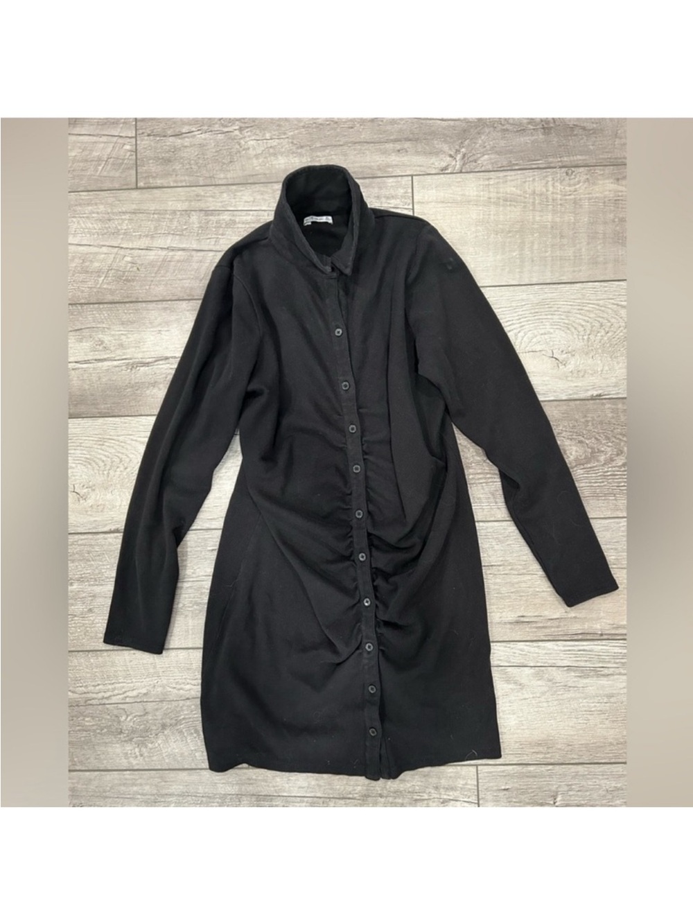 Hollister Black Long Sleeve Button-Front Ruched Dress
